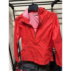 Columbia Women's Zuma Stack Hooded Rain Jacket Windbreaker Coat Red Medium